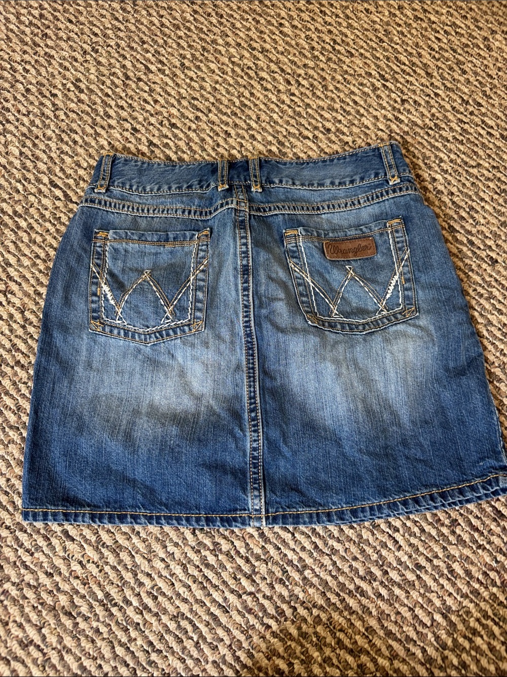 Wrangler Medium Blue Denim Mini Skirt with Back Pocket Stitching